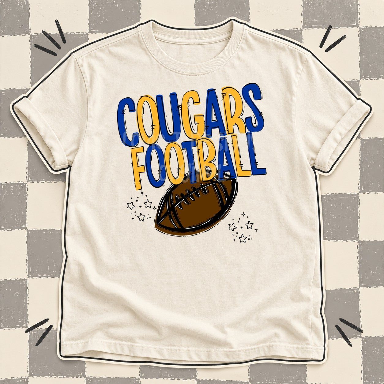 Team Go Football Mascots Cougars Royal Blue Yellow Gold design
