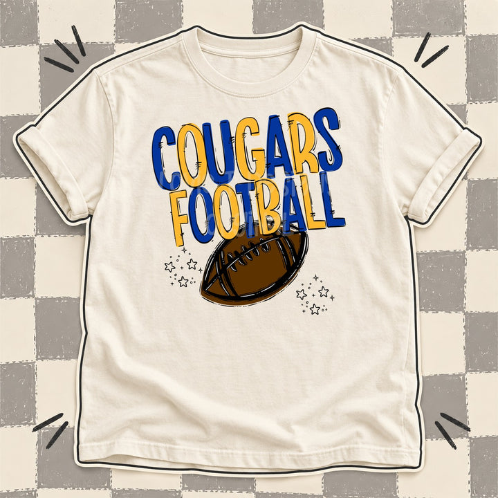 Cougars Royal Blue Yellow Gold Team Go Football Mascots DTF transfer mockup