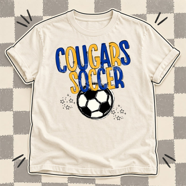 Cougars Royal Blue Yellow Gold Team Go Soccer Mascots DTF transfer mockup