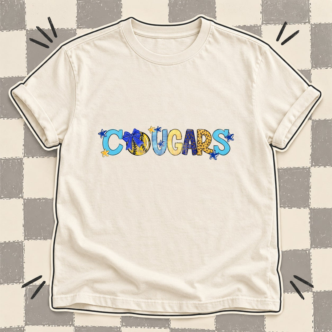 Cougars Royal Blue Yellow Gold Mixed Doodle Softball Mascots – Mascot Colors DTF transfer mockup