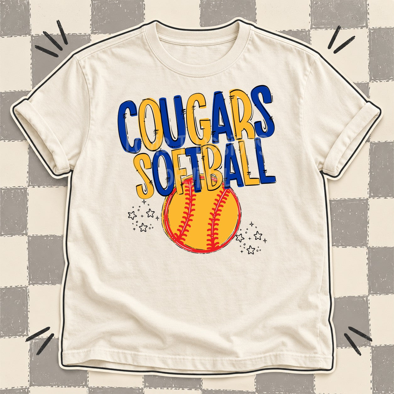 Team Go Softball Mascots Cougars Royal Blue Yellow Gold design