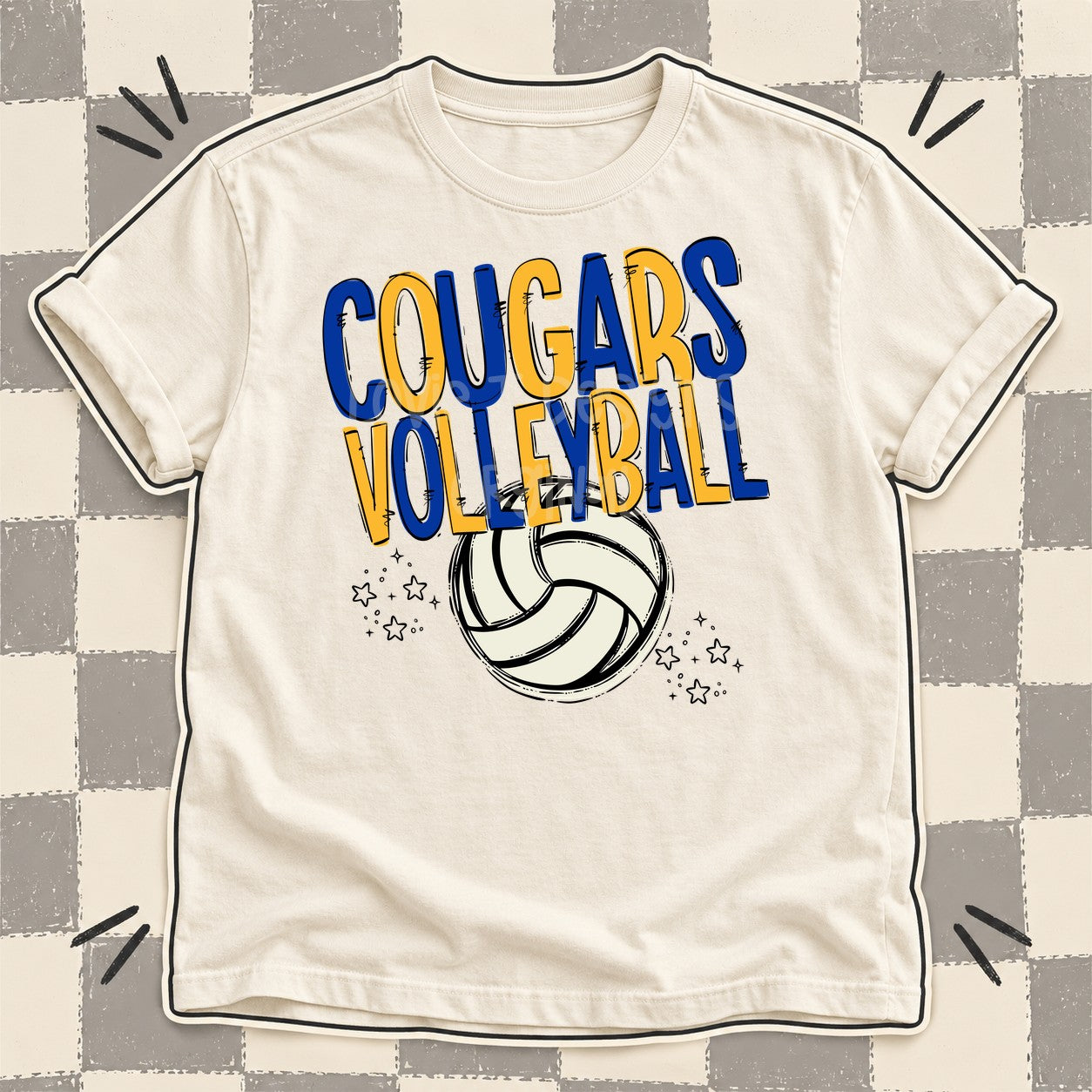 Team Go Volleyball Mascots Cougars Royal Blue Yellow Gold design