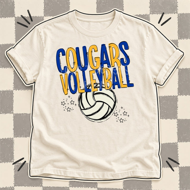 Cougars Royal Blue Yellow Gold Team Go Volleyball Mascots DTF transfer mockup