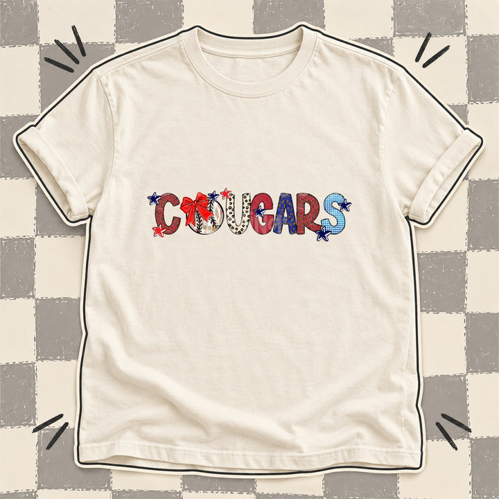 Cougars Mixed Doodle Baseball Mascots – Leopard Red Navy DTF transfer mockup