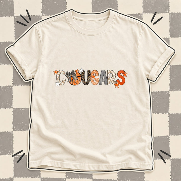 Cougars Mixed Doodle Basketball Mascots – Orange and Brown DTF transfer mockup