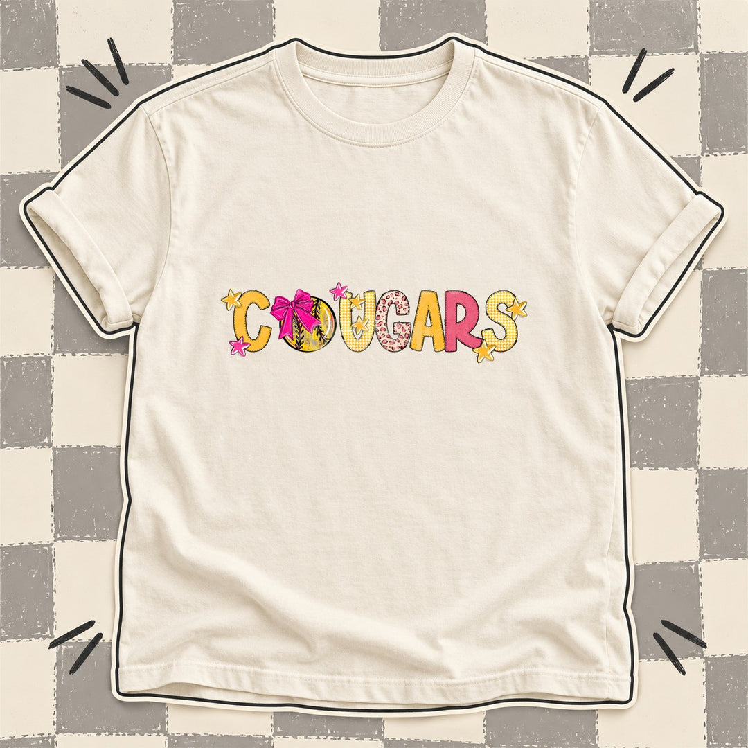 Cougars Mixed Doodle Softball Mascots – Stitched Softball DTF transfer mockup