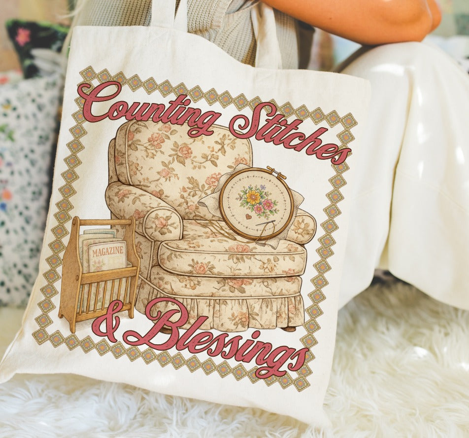 Counting Stitches and Blessings DTF transfer design