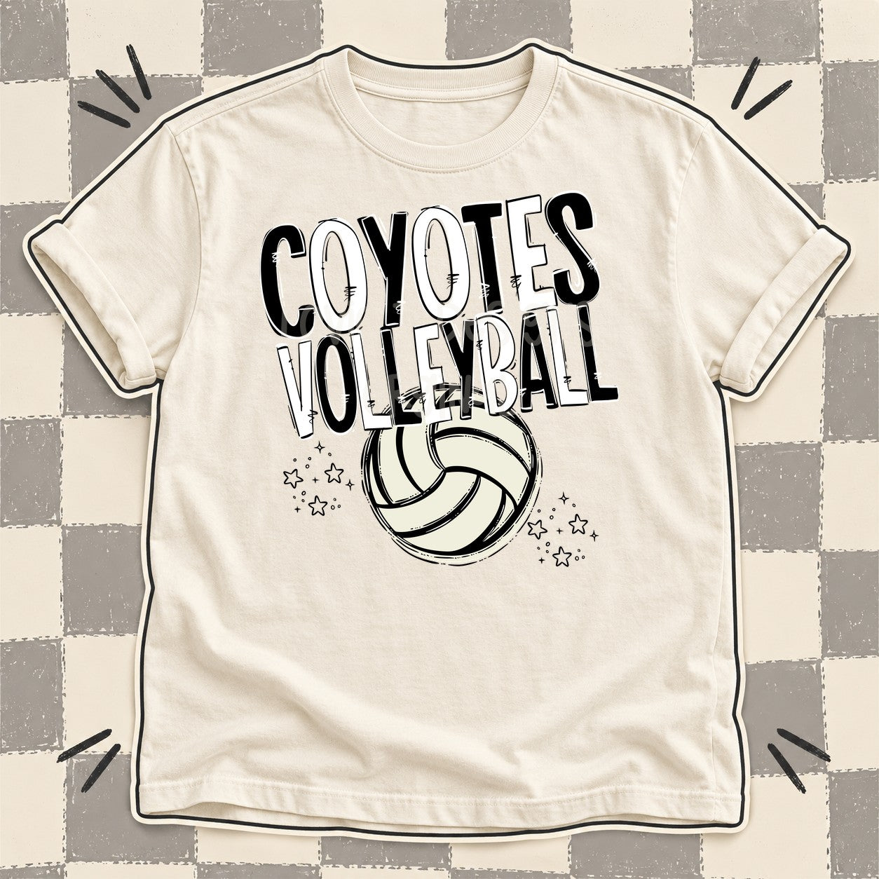 Team Go Volleyball Mascots Coyotes Black White design