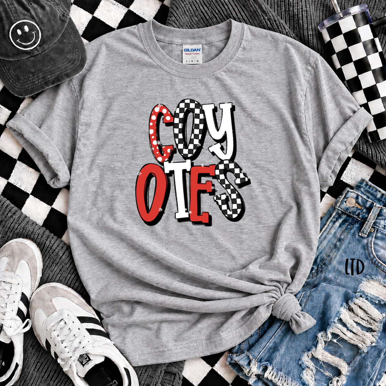 Dot Dot Check Mix Mascots Coyotes Red White design