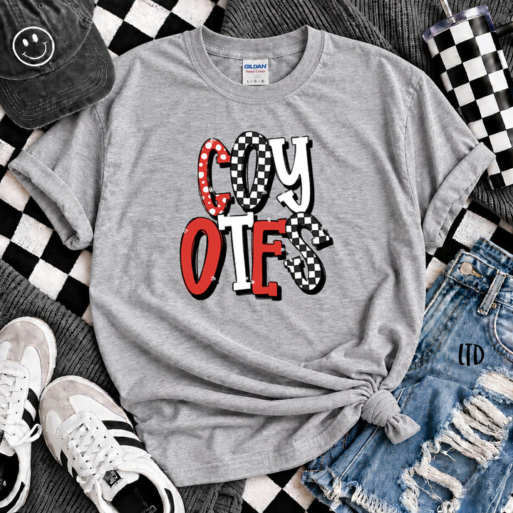 Coyotes Red White Dot Dot Check Mix Mascots DTF transfer mockup