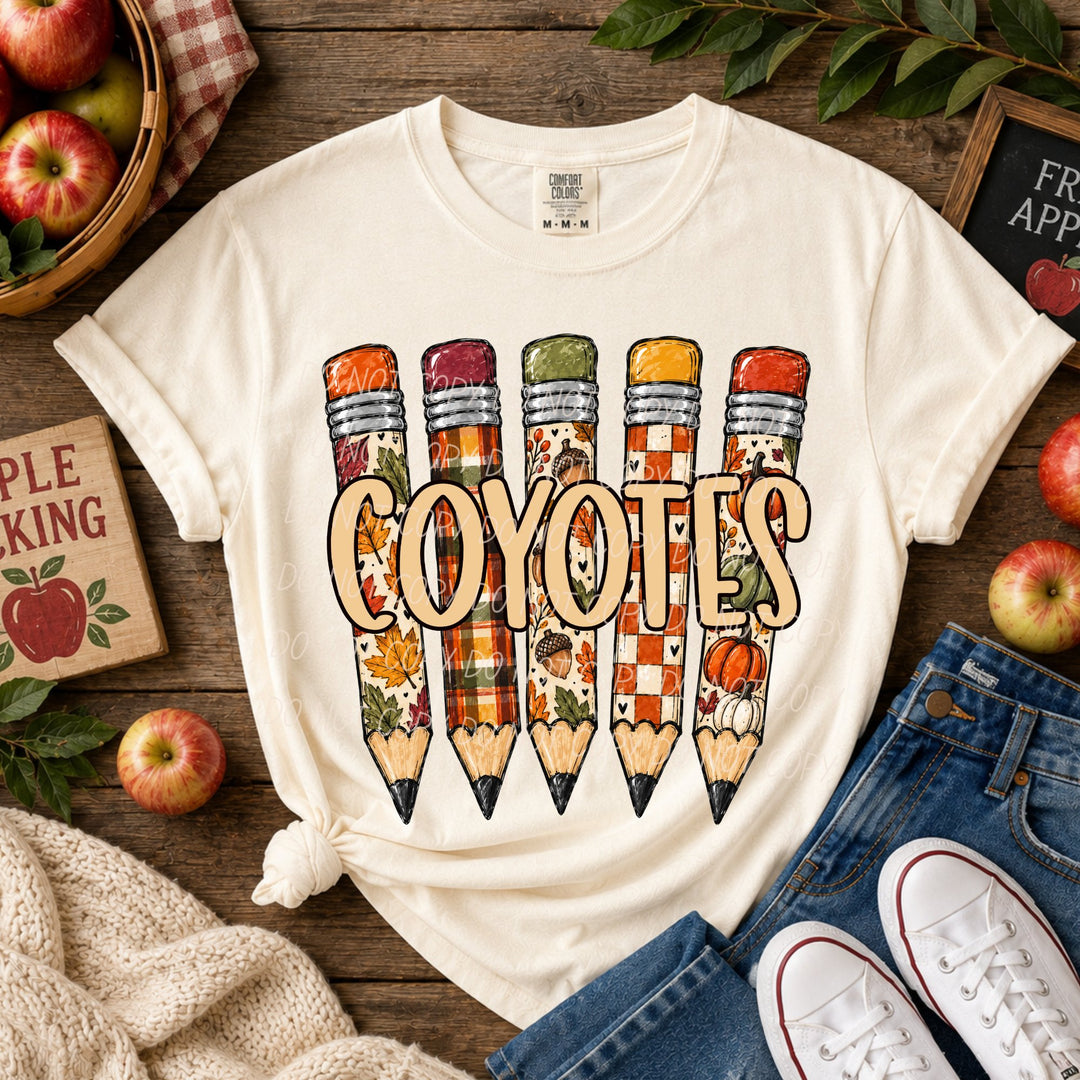 Fall Pencil Mascots Coyotes DTF transfer mockup