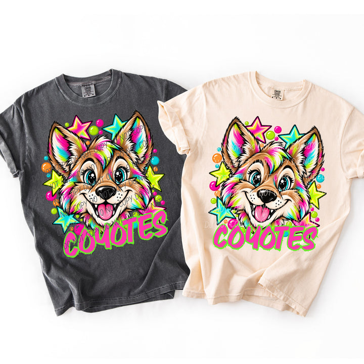 Coyotes Neon Starstruck mascot DTF transfer
