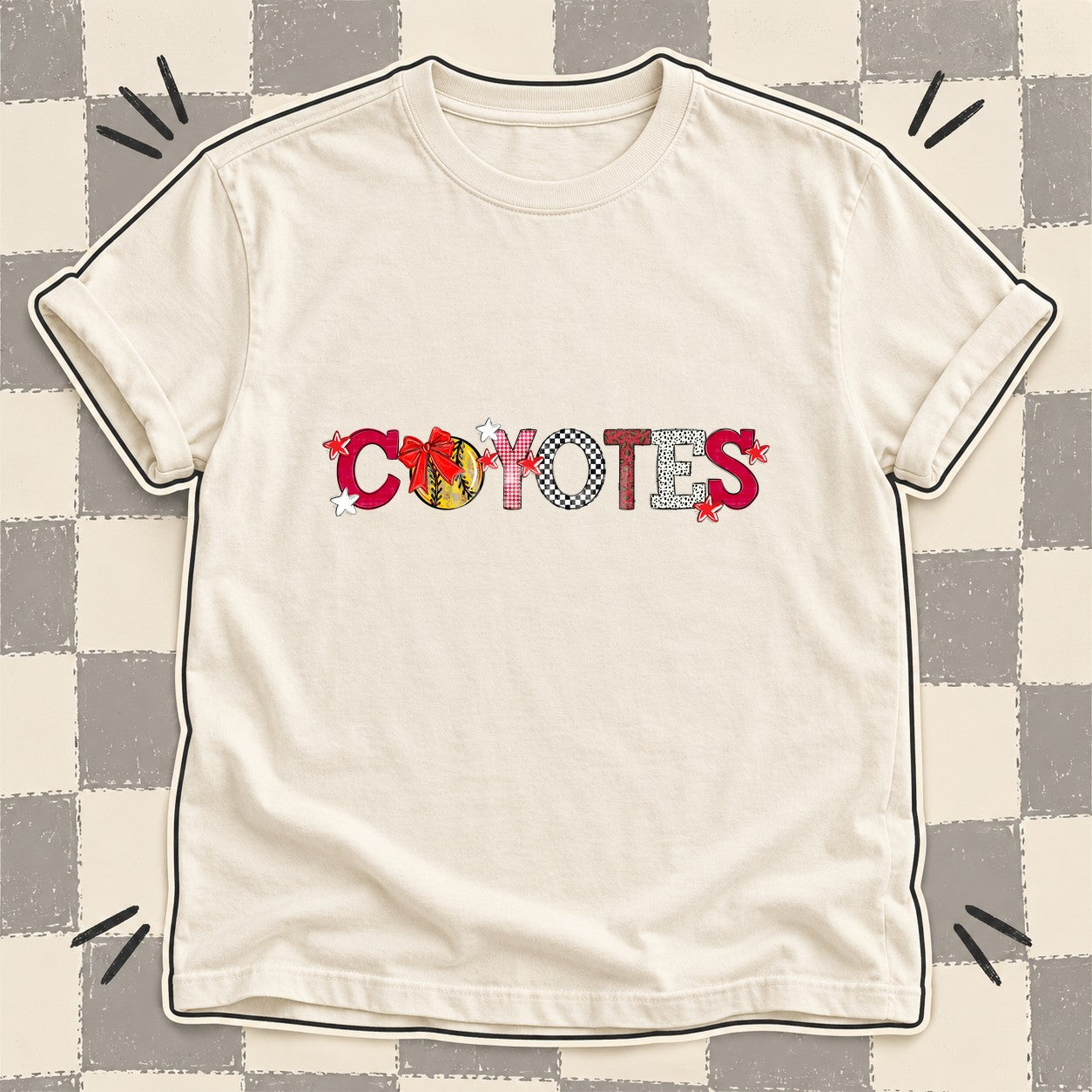 Mixed Doodle Softball Mascots – Mascot Colors Coyotes Red White design