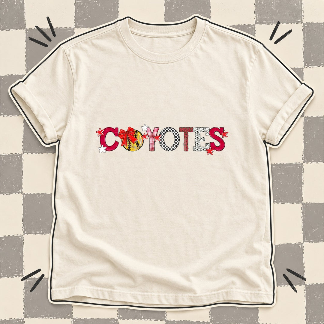 Coyotes Red White Mixed Doodle Softball Mascots – Mascot Colors DTF transfer mockup