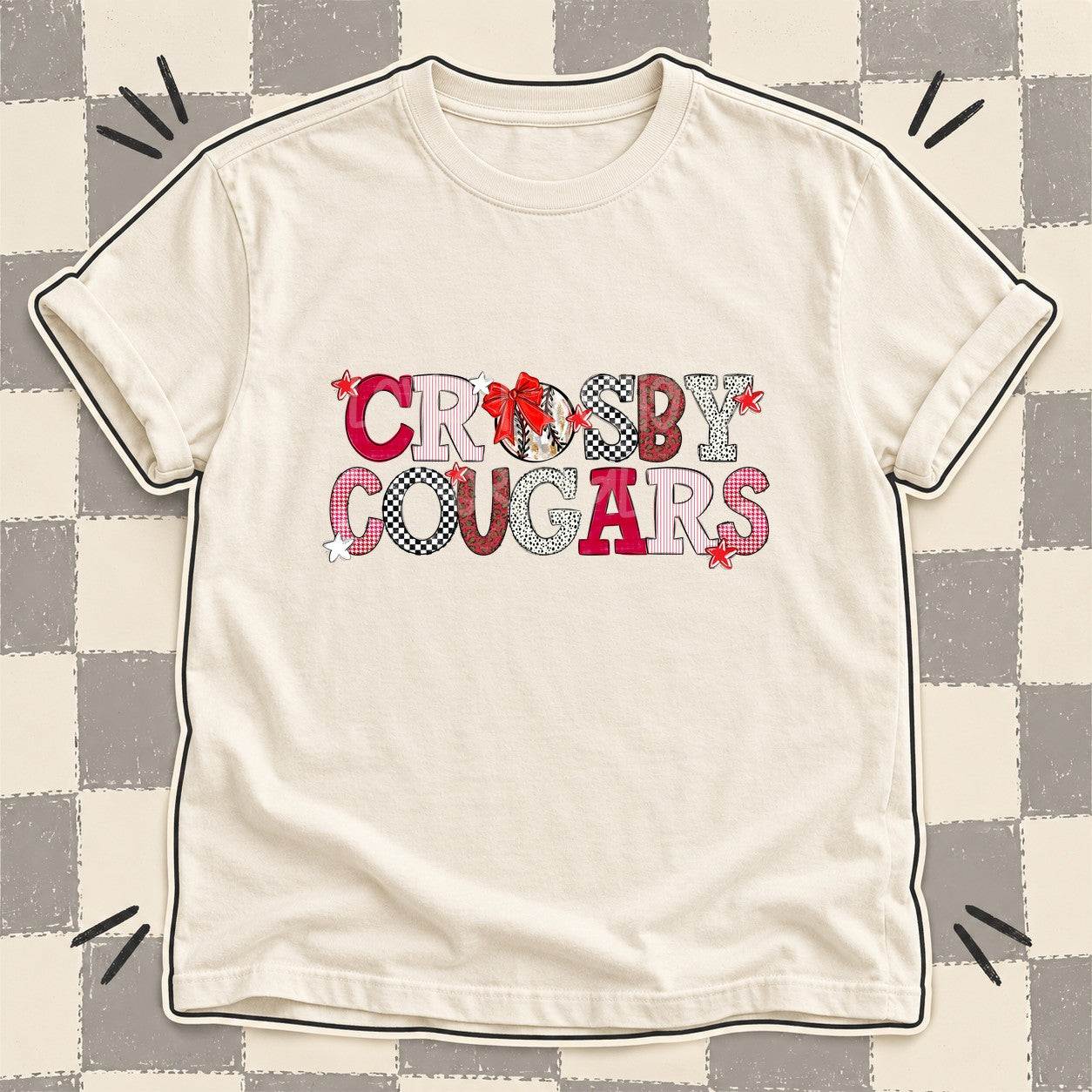 Mixed Doodle Baseball Mascots – Mascot Colors Crosby Cougars Red White design