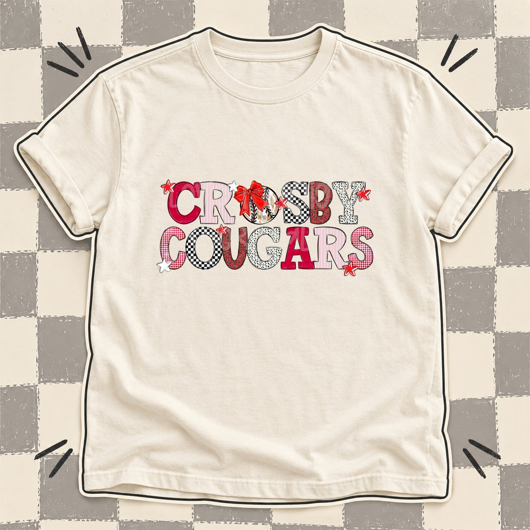 Crosby Cougars Red White Mixed Doodle Baseball Mascots – Mascot Colors DTF transfer mockup