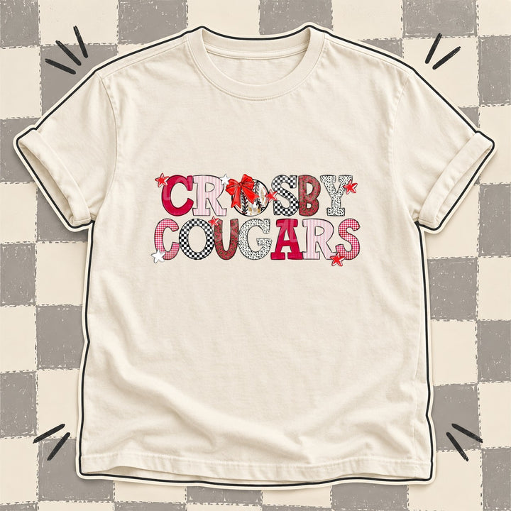 Crosby Cougars Red White Mixed Doodle Baseball Mascots – Mascot Colors DTF transfer mockup