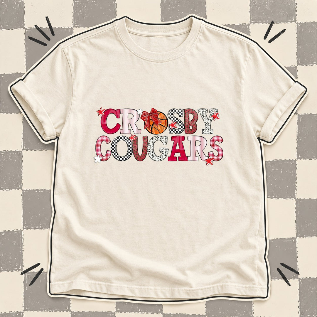 Crosby Cougars Red White Mixed Doodle Basketball Mascots – Mascot Colors DTF transfer mockup