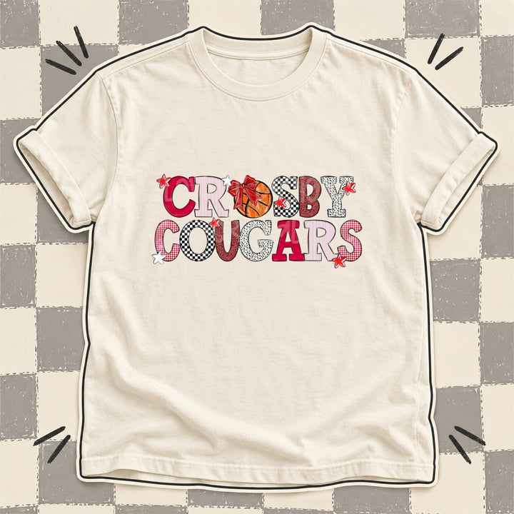 Crosby Cougars Red White Mixed Doodle Basketball Mascots – Mascot Colors DTF transfer mockup