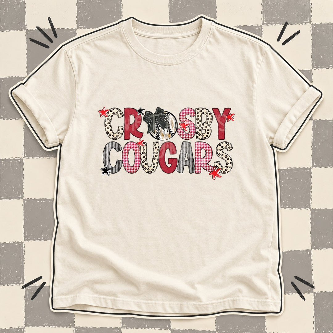 Crosby Cougars Mixed Doodle Baseball Mascots – Stitched Ballpark DTF transfer mockup