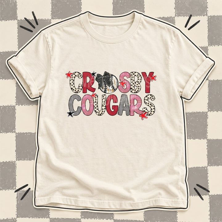 Crosby Cougars Mixed Doodle Baseball Mascots – Stitched Ballpark DTF transfer mockup