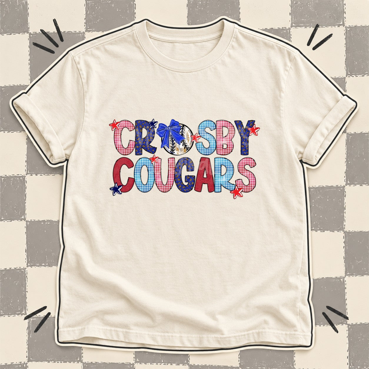 Mixed Doodle Baseball Mascots – Red and Royal Crosby Cougars design