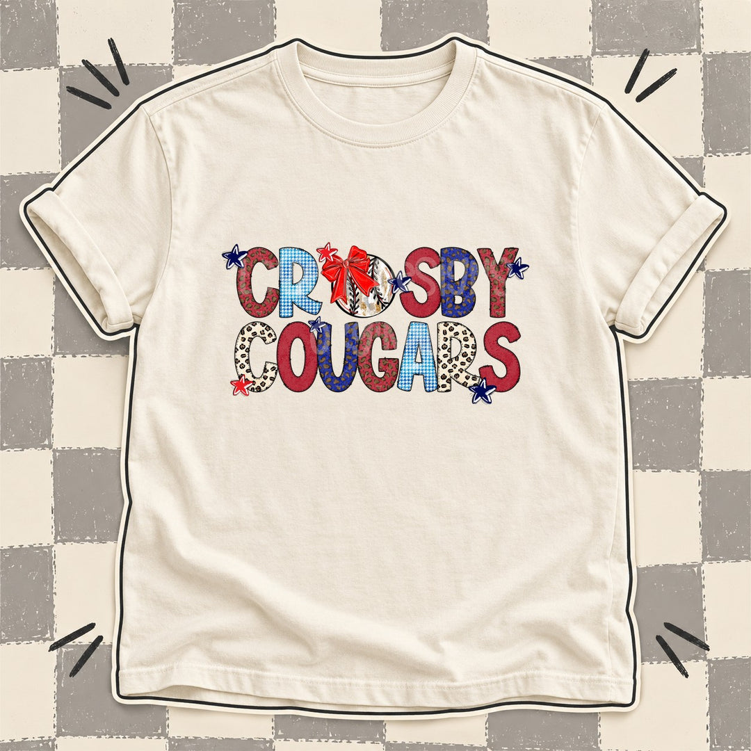 Crosby Cougars Mixed Doodle Baseball Mascots – Leopard Red Navy DTF transfer mockup