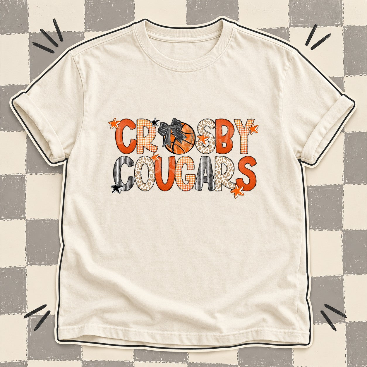 Mixed Doodle Basketball Mascots – Hoops Houndstooth Crosby Cougars design