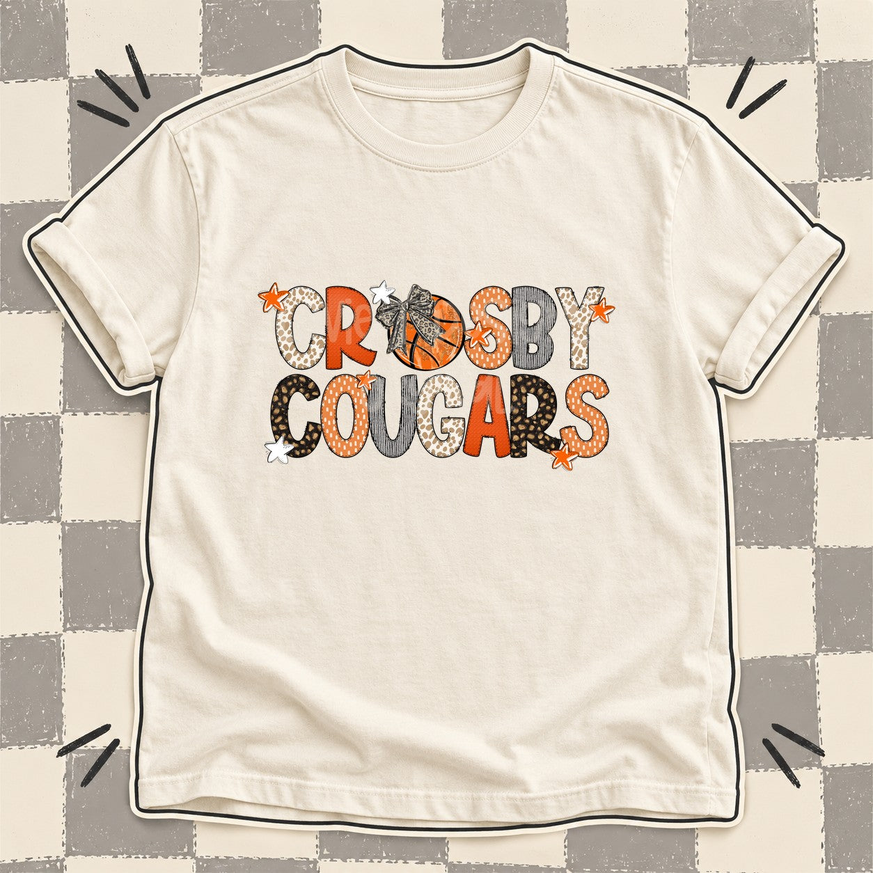 Mixed Doodle Basketball Mascots – Orange and Brown Crosby Cougars design