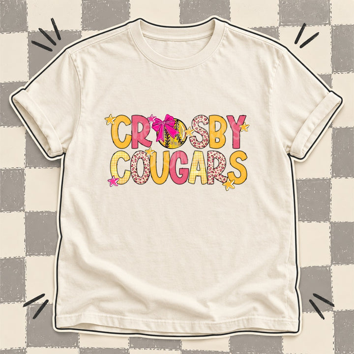 Crosby Cougars Mixed Doodle Softball Mascots – Stitched Softball DTF transfer mockup