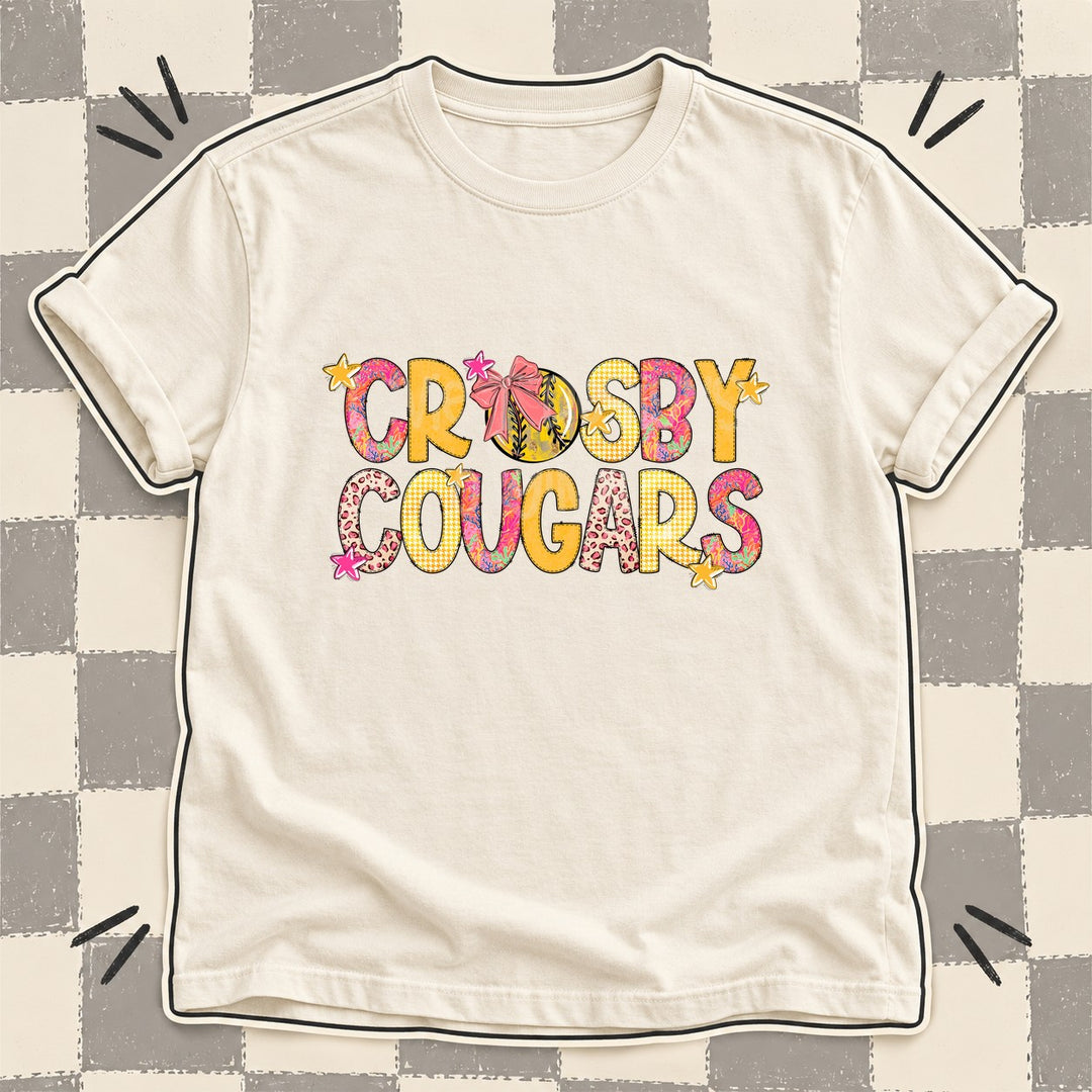 Crosby Cougars Mixed Doodle Softball Mascots – Softball Brights DTF transfer mockup