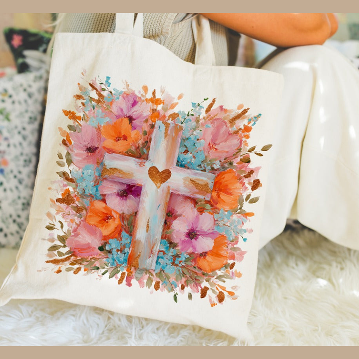 Cross with Fall Flowers Soft Edges – DTF Transfer – product image