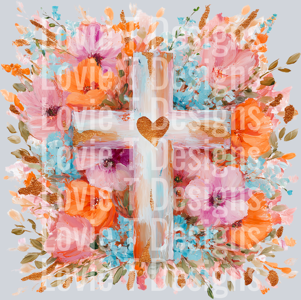 CROSS WITH FALL FLOWERS SOFT EDGES