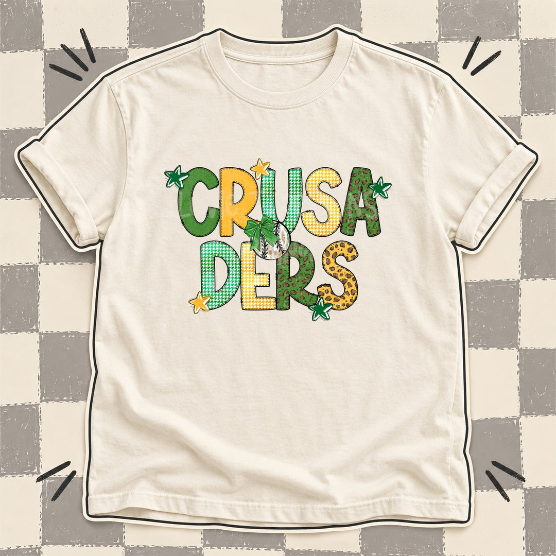 Crusaders Green Yellow Gold Mixed Doodle Baseball Mascots – Mascot Colors DTF transfer mockup