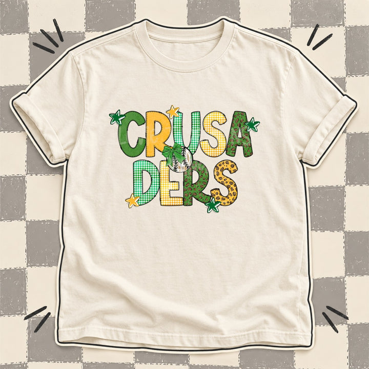 Crusaders Green Yellow Gold Mixed Doodle Baseball Mascots – Mascot Colors DTF transfer mockup