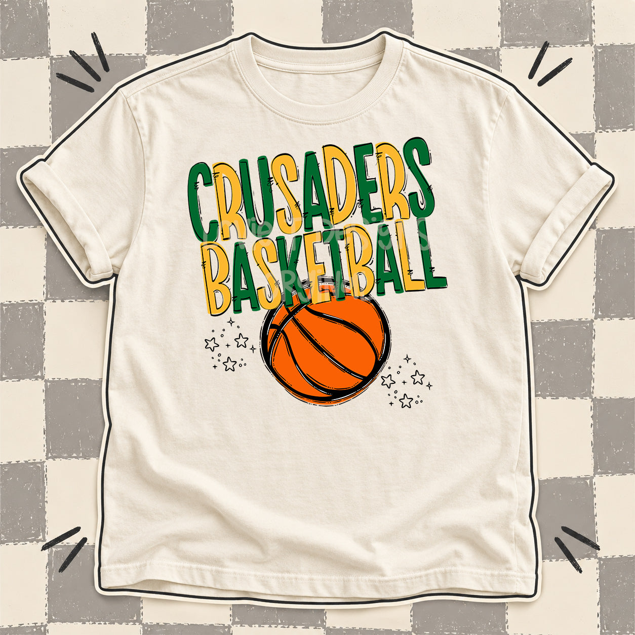 Team Go Basketball Mascots Crusaders Kelly Green Yellow Gold design
