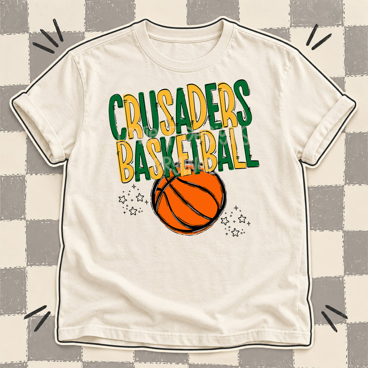 Crusaders Kelly Green Yellow Gold Team Go Basketball Mascots DTF transfer