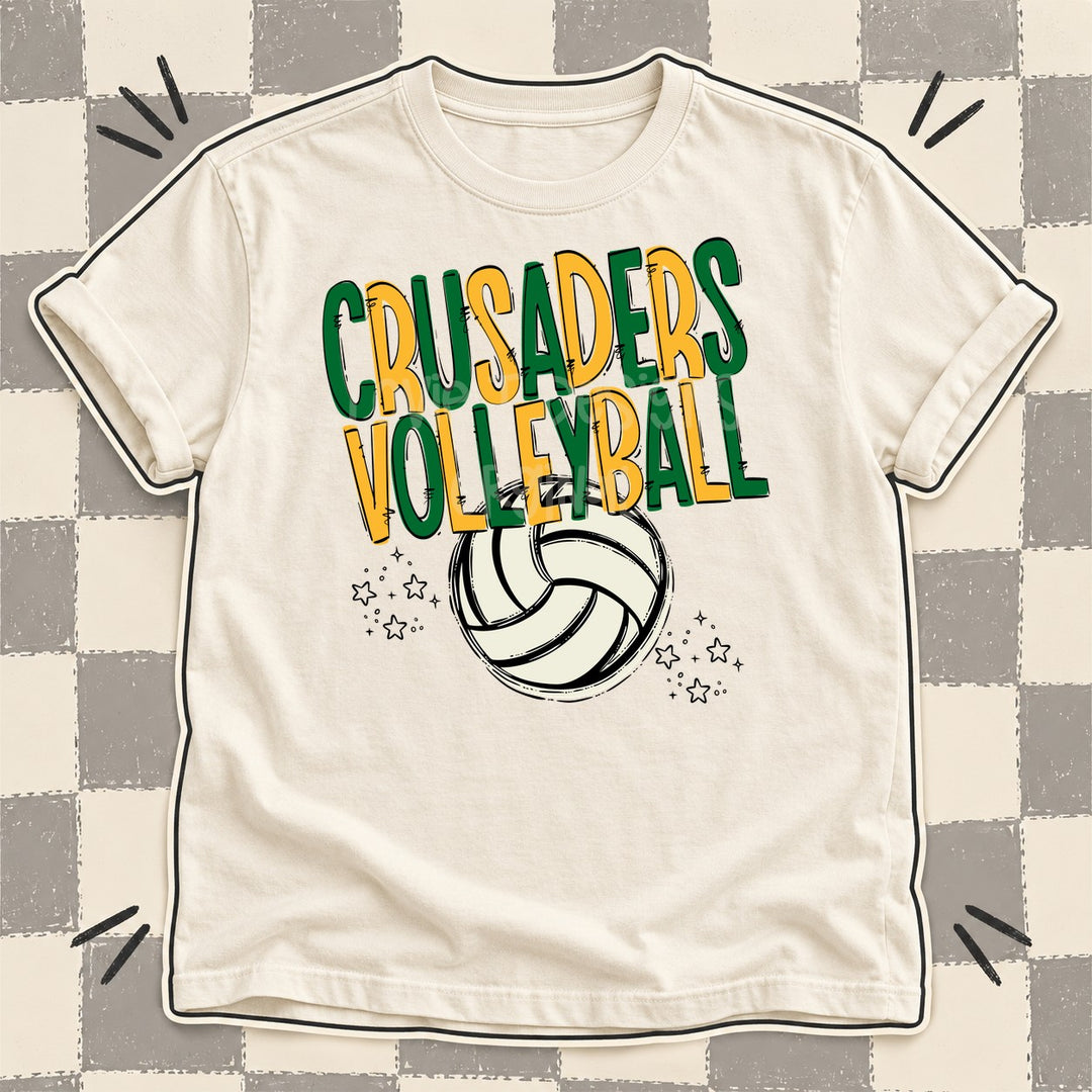 Crusaders Kelly Green Yellow Gold Team Go Volleyball Mascots DTF transfer mockup