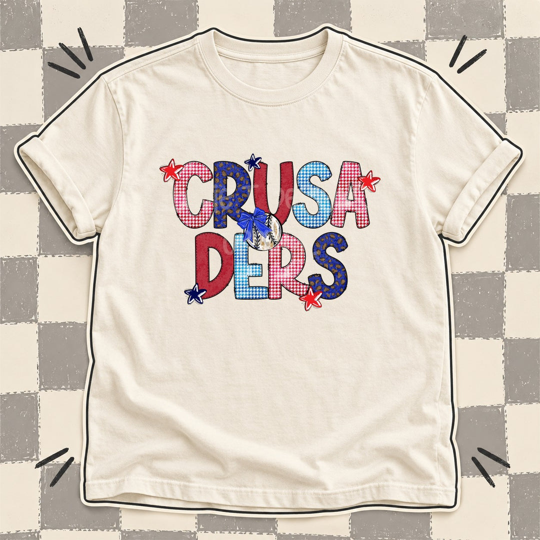 Crusaders Mixed Doodle Baseball Mascots – Red and Royal DTF transfer mockup