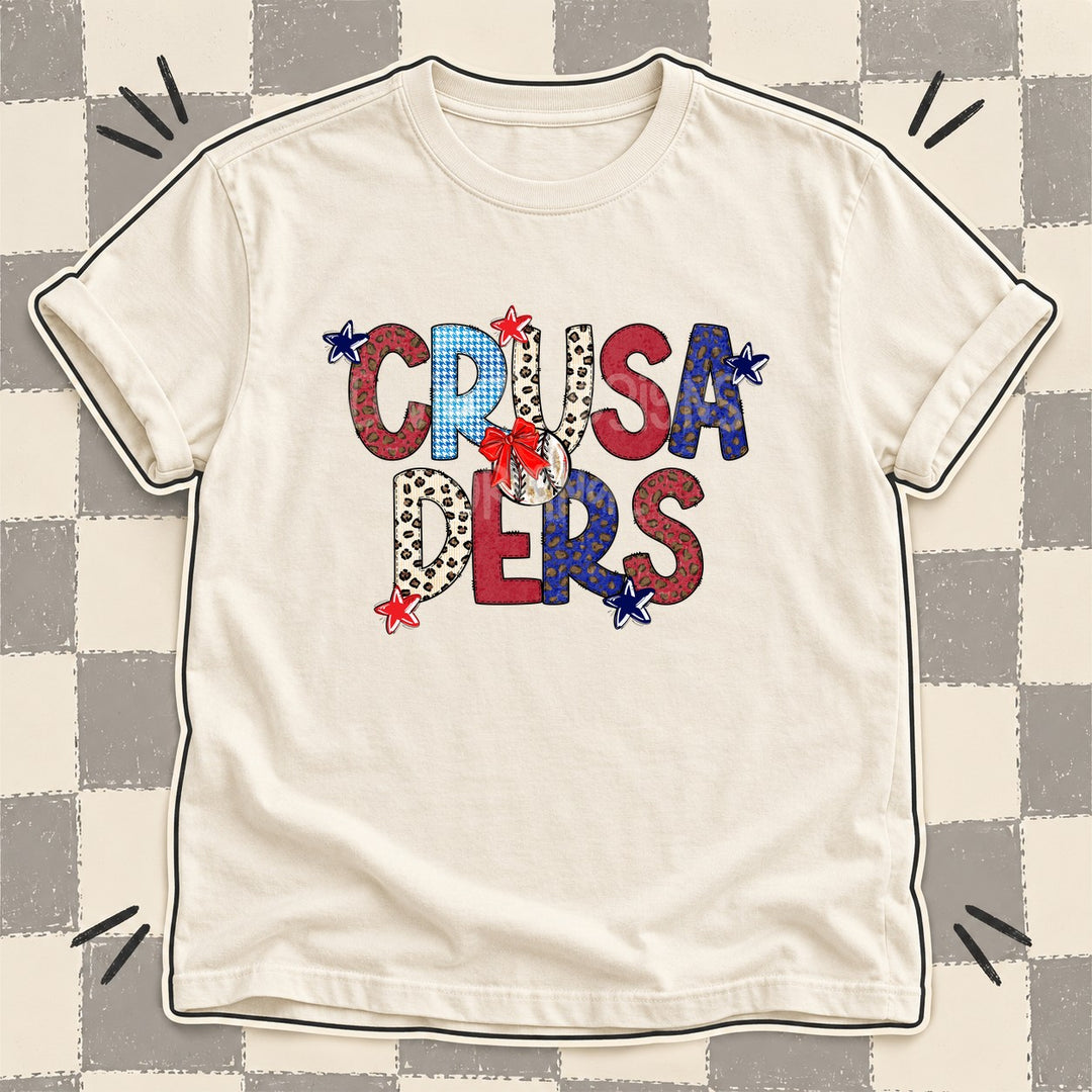 Crusaders Mixed Doodle Baseball Mascots – Leopard Red Navy DTF transfer mockup