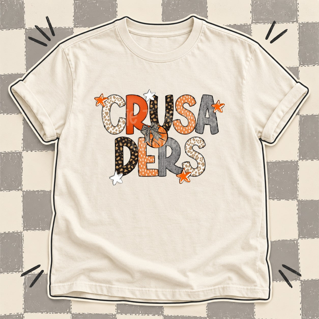 Mixed Doodle Basketball Mascots – Orange and Brown Crusaders design