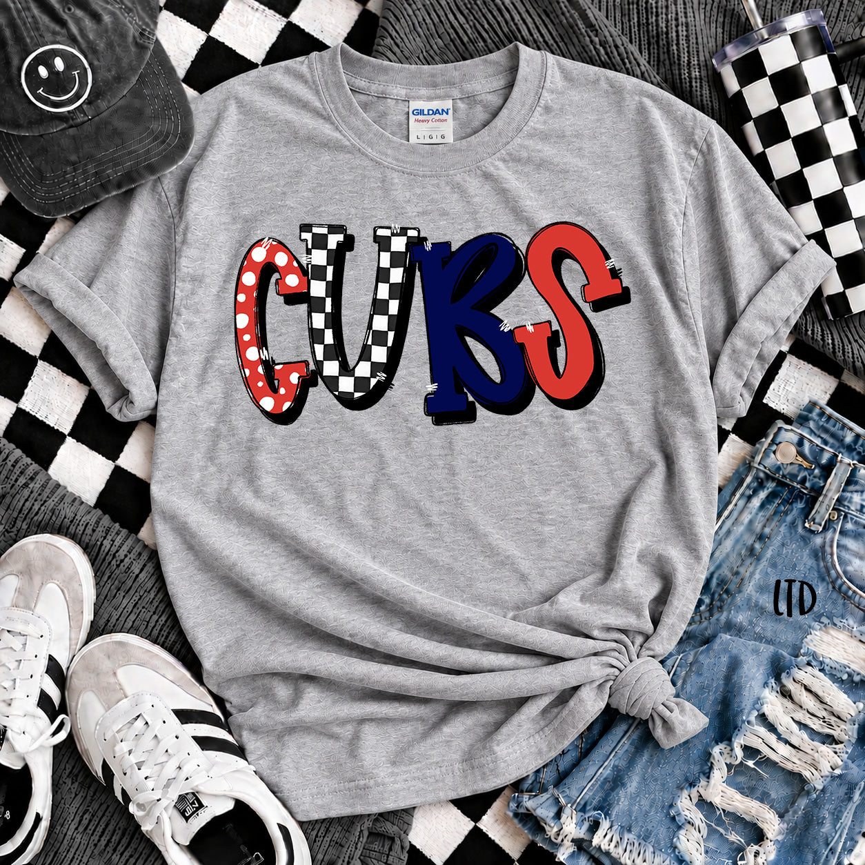 Dot Dot Check Mix Mascots Cubs Red Navy design
