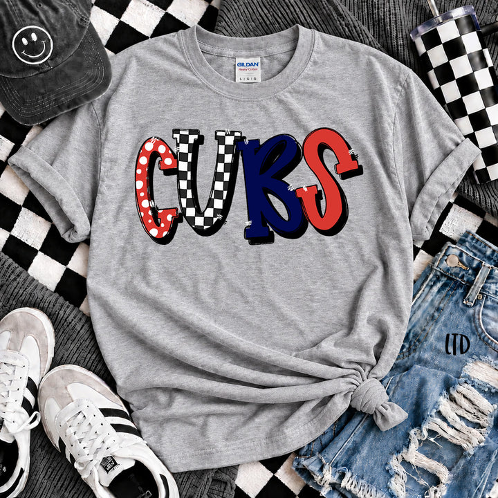 Cubs Red Navy Dot Dot Check Mix Mascots DTF transfer mockup
