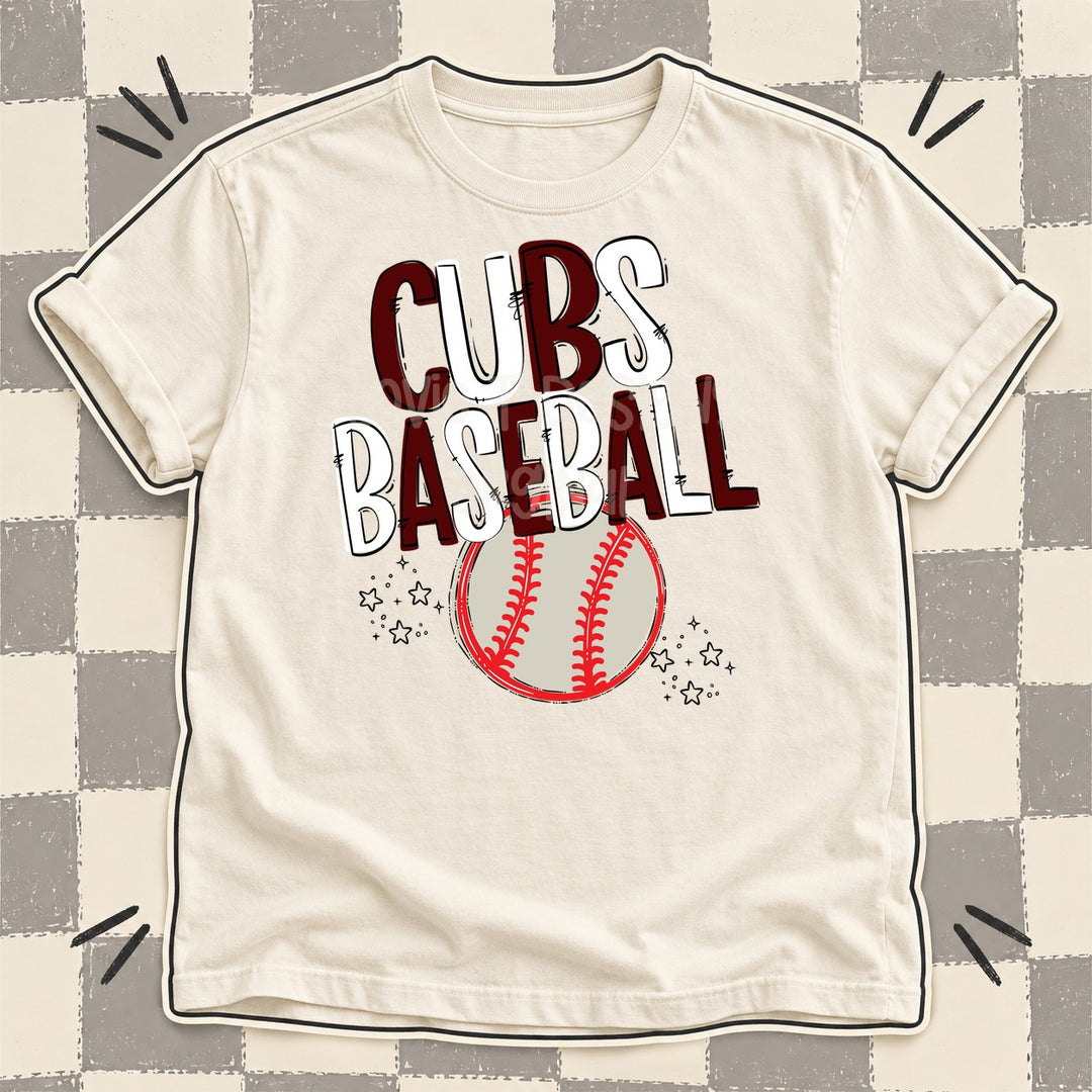 Cubs Maroon White Team Go Baseball Mascots DTF transfer mockup