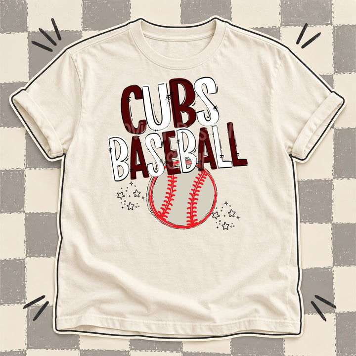 Cubs Maroon White Team Go Baseball Mascots DTF transfer mockup