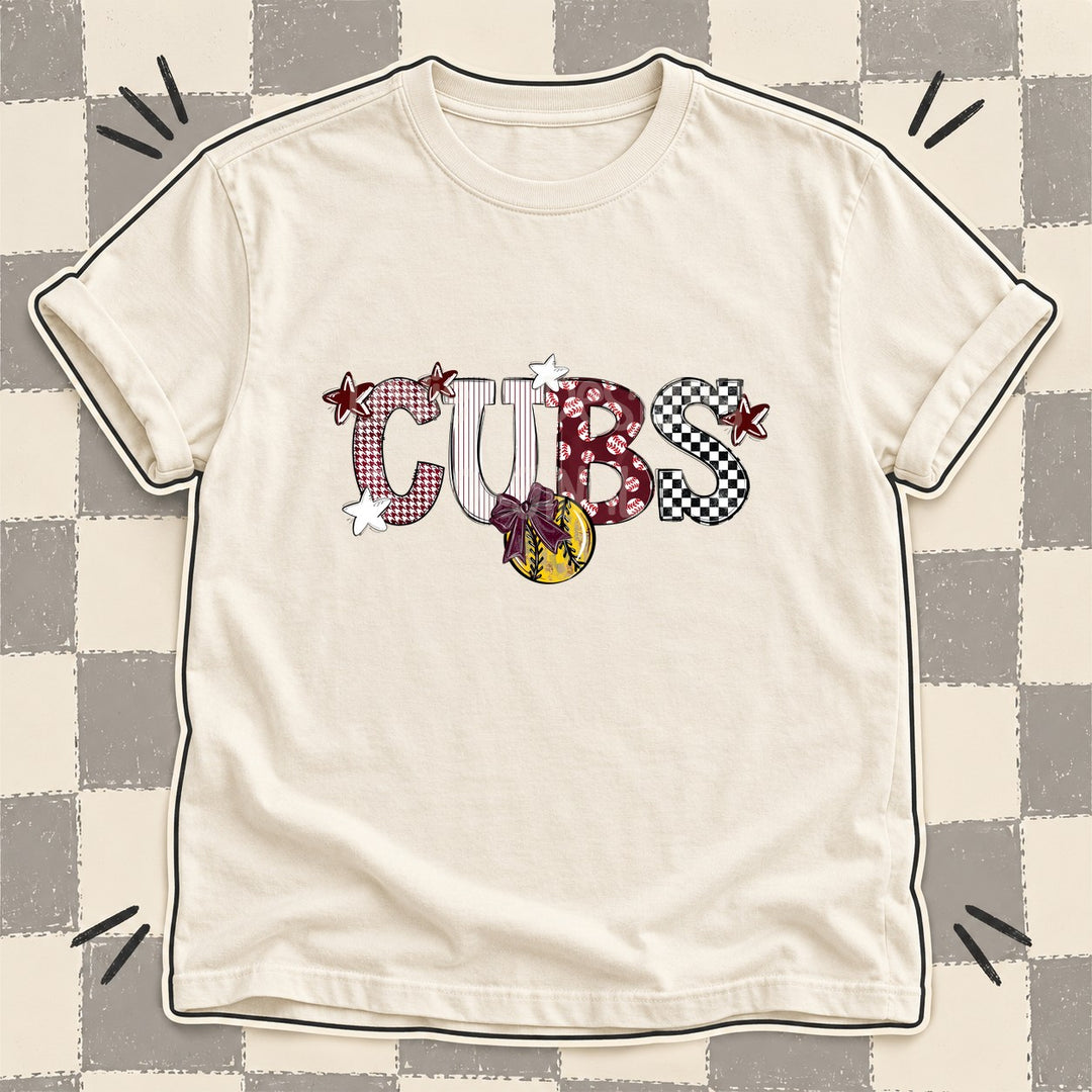 Cubs Maroon White Mixed Doodle Softball Mascots – Mascot Colors DTF transfer mockup