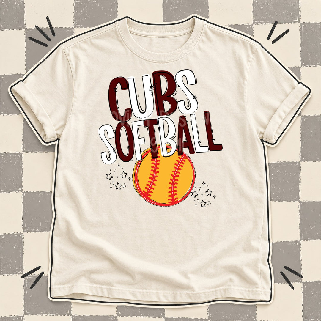 Cubs Maroon White Team Go Softball Mascots DTF transfer mockup