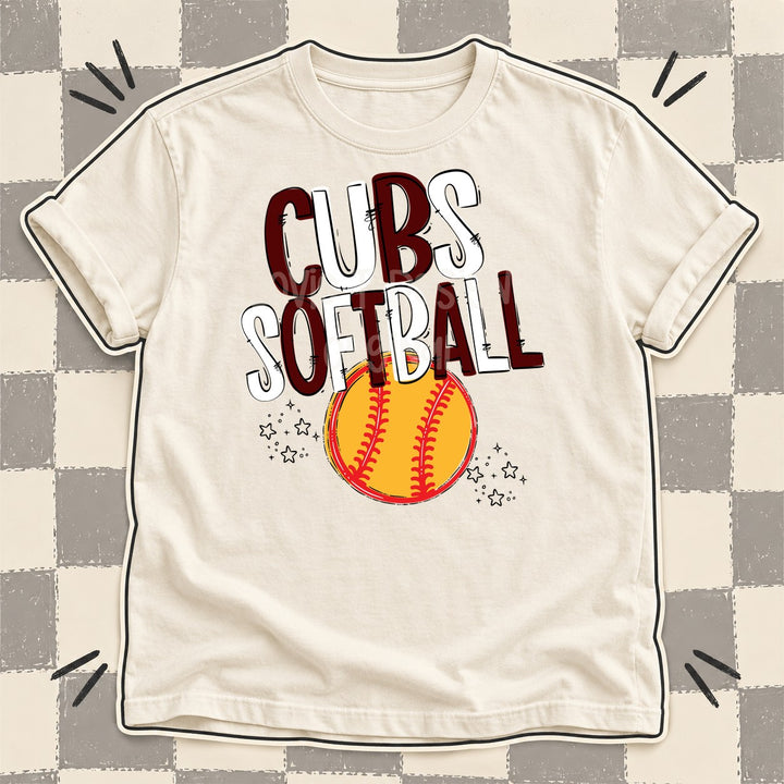Cubs Maroon White Team Go Softball Mascots DTF transfer mockup