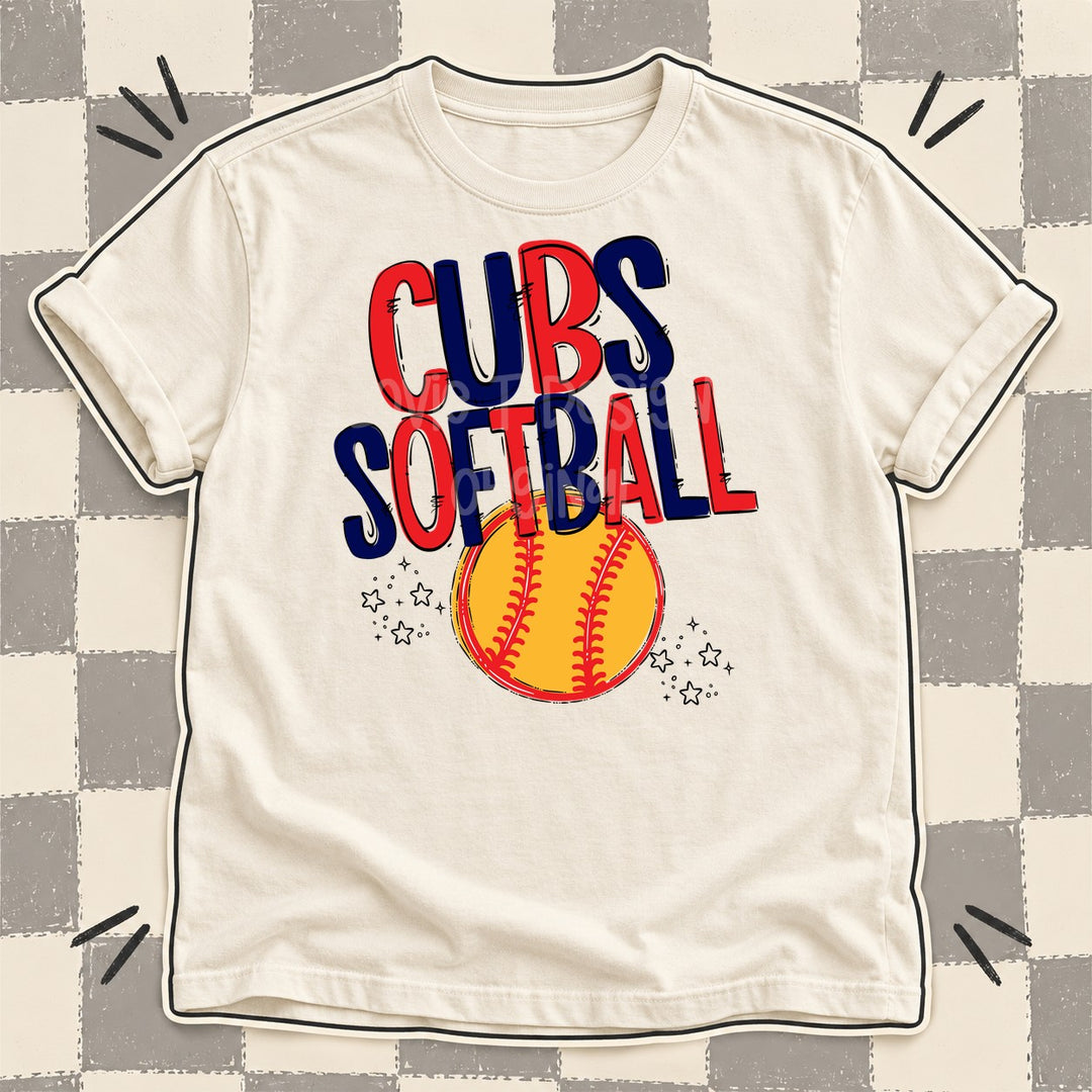 Cubs Red Navy Team Go Softball Mascots DTF transfer mockup