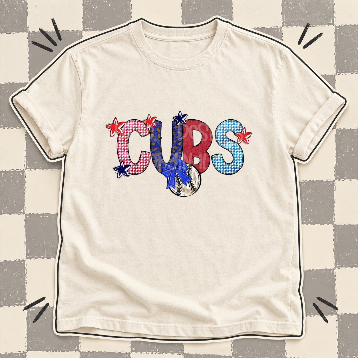 Mixed Doodle Baseball Mascots – Red and Royal Cubs design